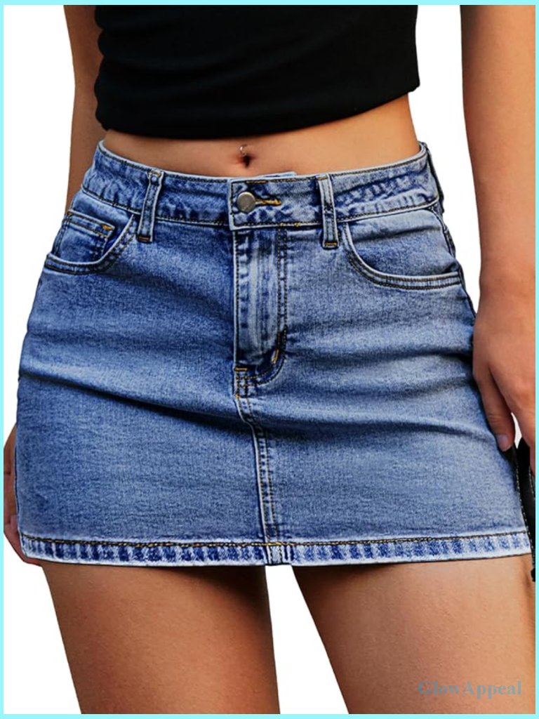 High Stretch Denim Mini Skort With Built-In Shorts Se